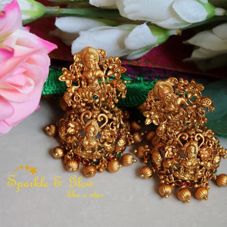 Elegant Antique Lakshmi Jhumkas - Sparkle and Glow