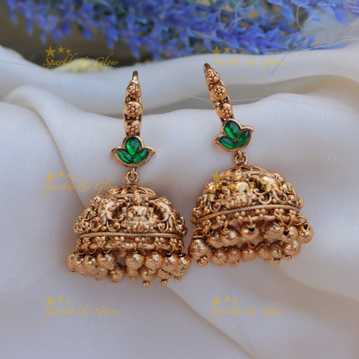 Gracious lakshmi design jhumukas - Pink - Sparkle and Glow - Green - 