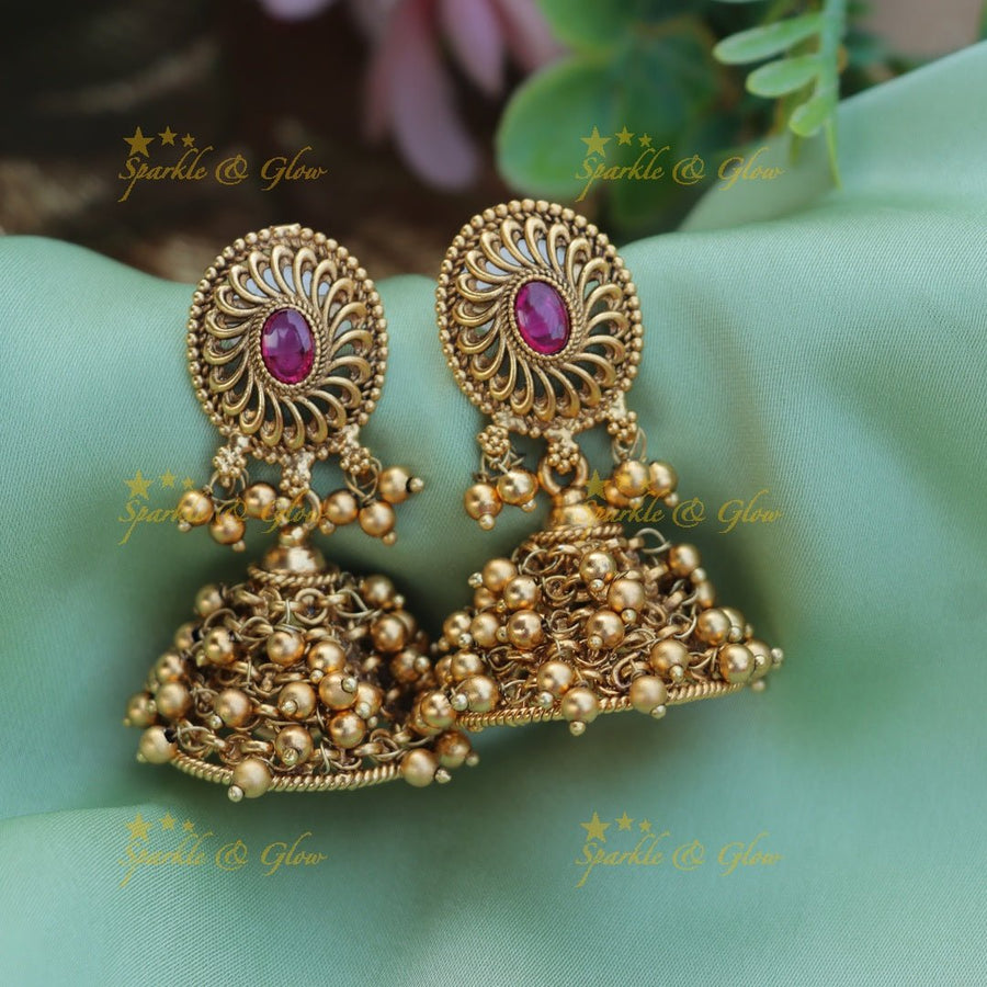 Beautiful kemp stone Gold Jhumukas - Sparkle and Glow - 