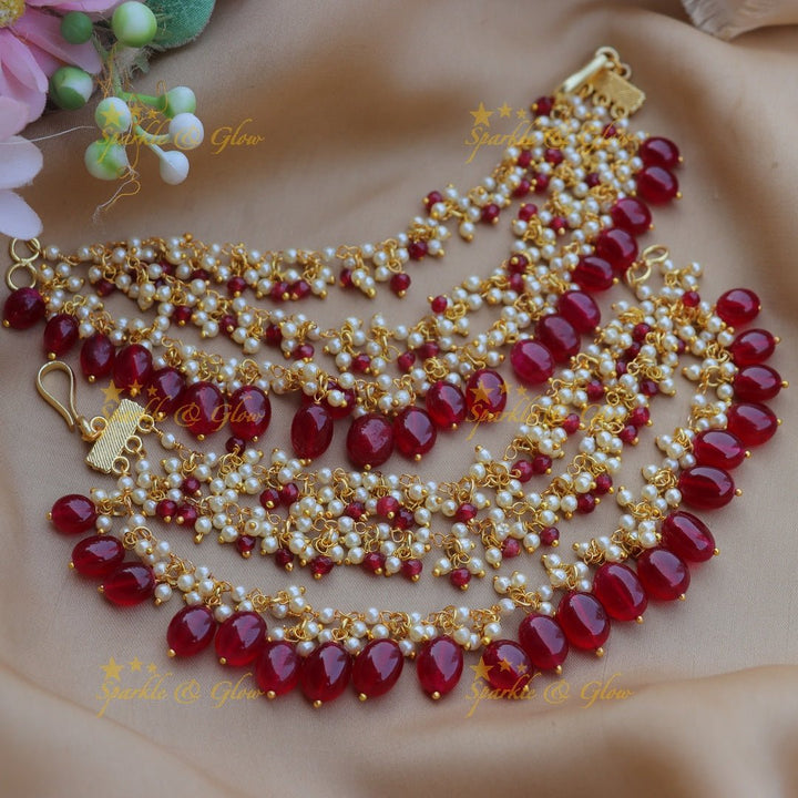 Stunning Three layered Pearl cluster Earchain with Pink beads - Sparkle and Glow - Pink - 
