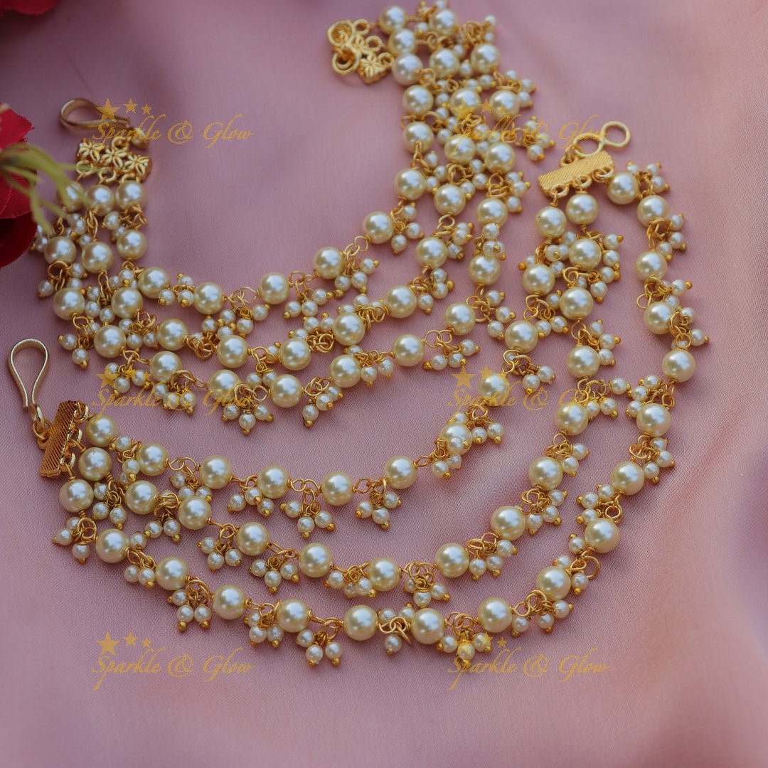 Elegant Three layered Pearl cluster Earchain - Sparkle and Glow - 
