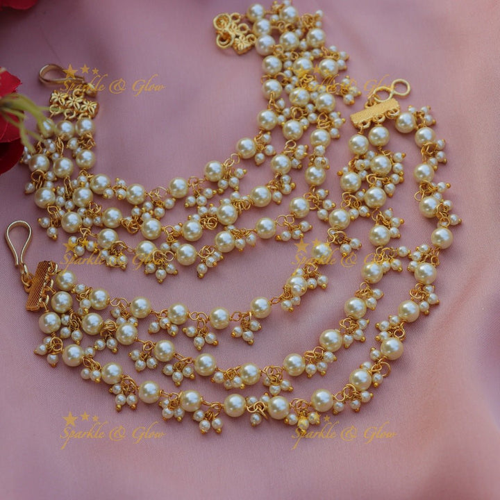 Elegant Three layered Pearl cluster Earchain - Sparkle and Glow - 