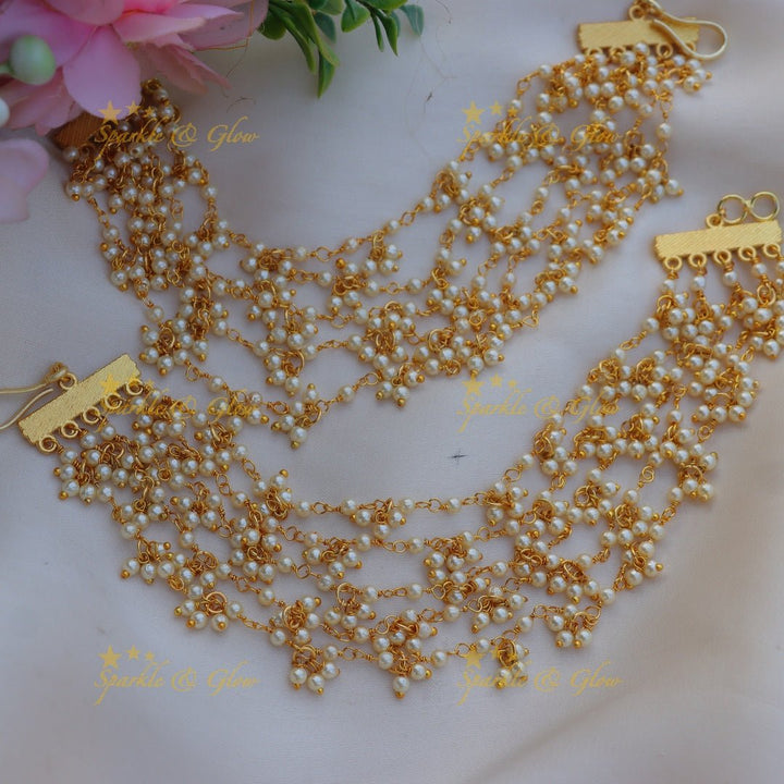 Statement Five layered Pearl Earchain - Sparkle and Glow - 