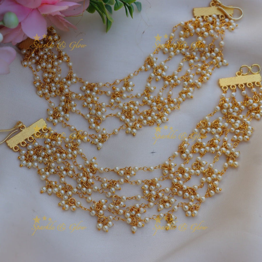 Statement Five layered Pearl Earchain - Sparkle and Glow - 