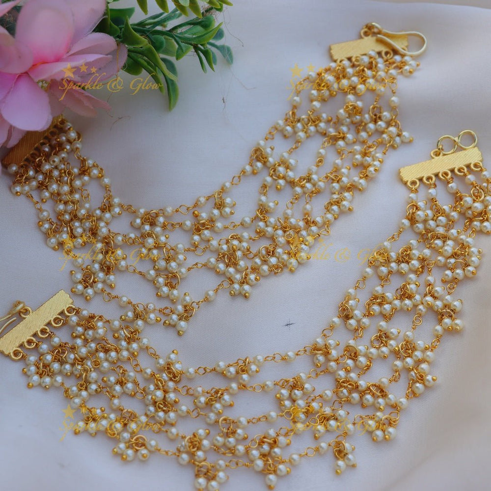 Statement Five layered Pearl Earchain - Sparkle and Glow - 