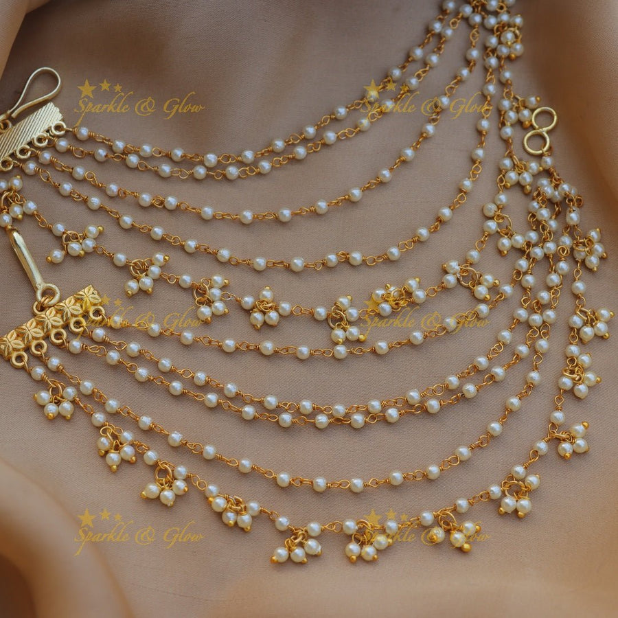 Stunning Five layered pearl earchain with pearl beads - Sparkle and Glow - 