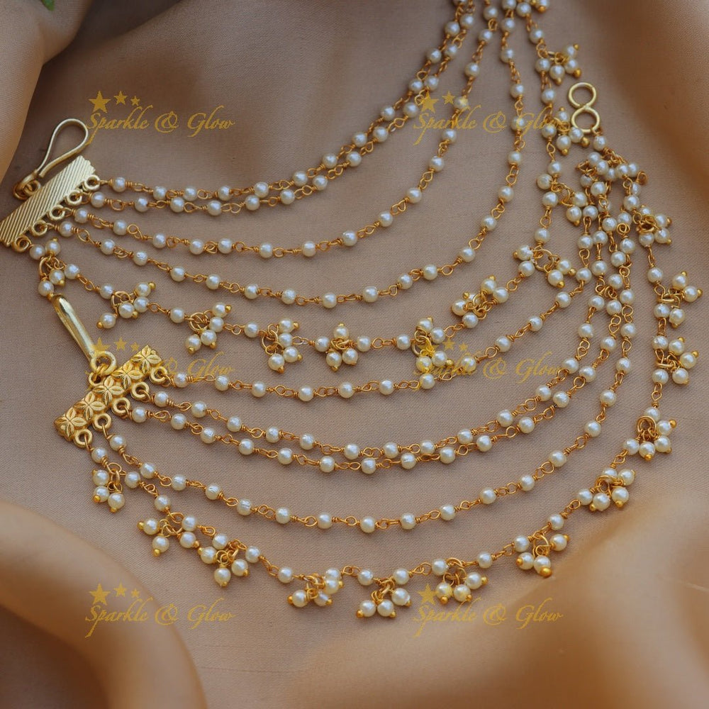 Stunning Five layered pearl earchain with pearl beads - Sparkle and Glow - 