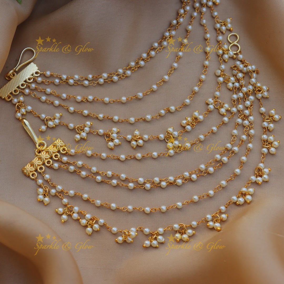 Stunning Five layered pearl earchain with pearl beads - Sparkle and Glow - 