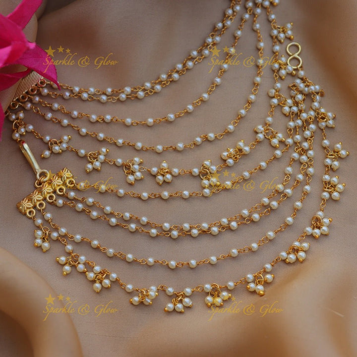 Stunning Five layered pearl earchain with pearl beads - Sparkle and Glow - 