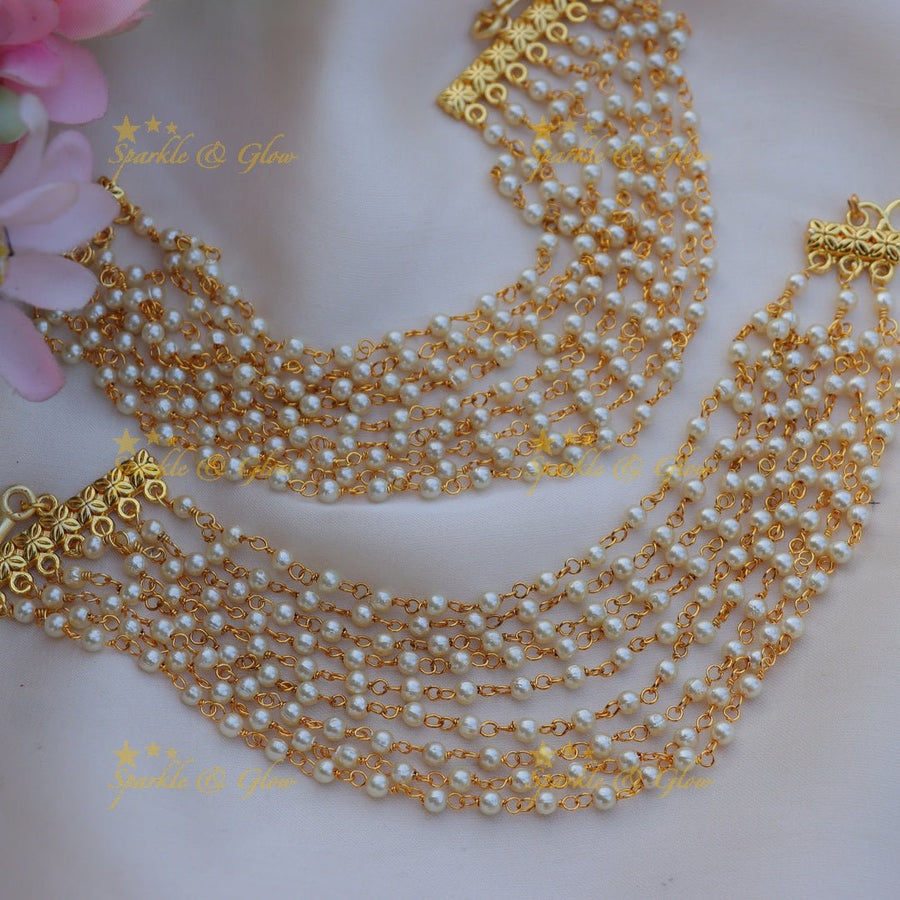 Elegant Seven layered Pearl Bridal earchain - Sparkle and Glow - 