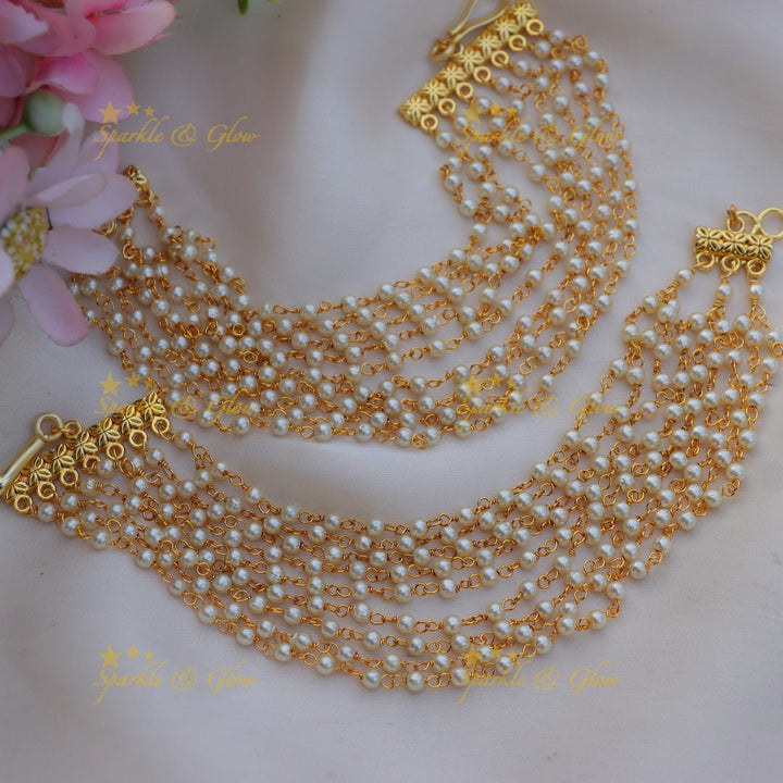 Elegant Seven layered Pearl Bridal earchain - Sparkle and Glow - 