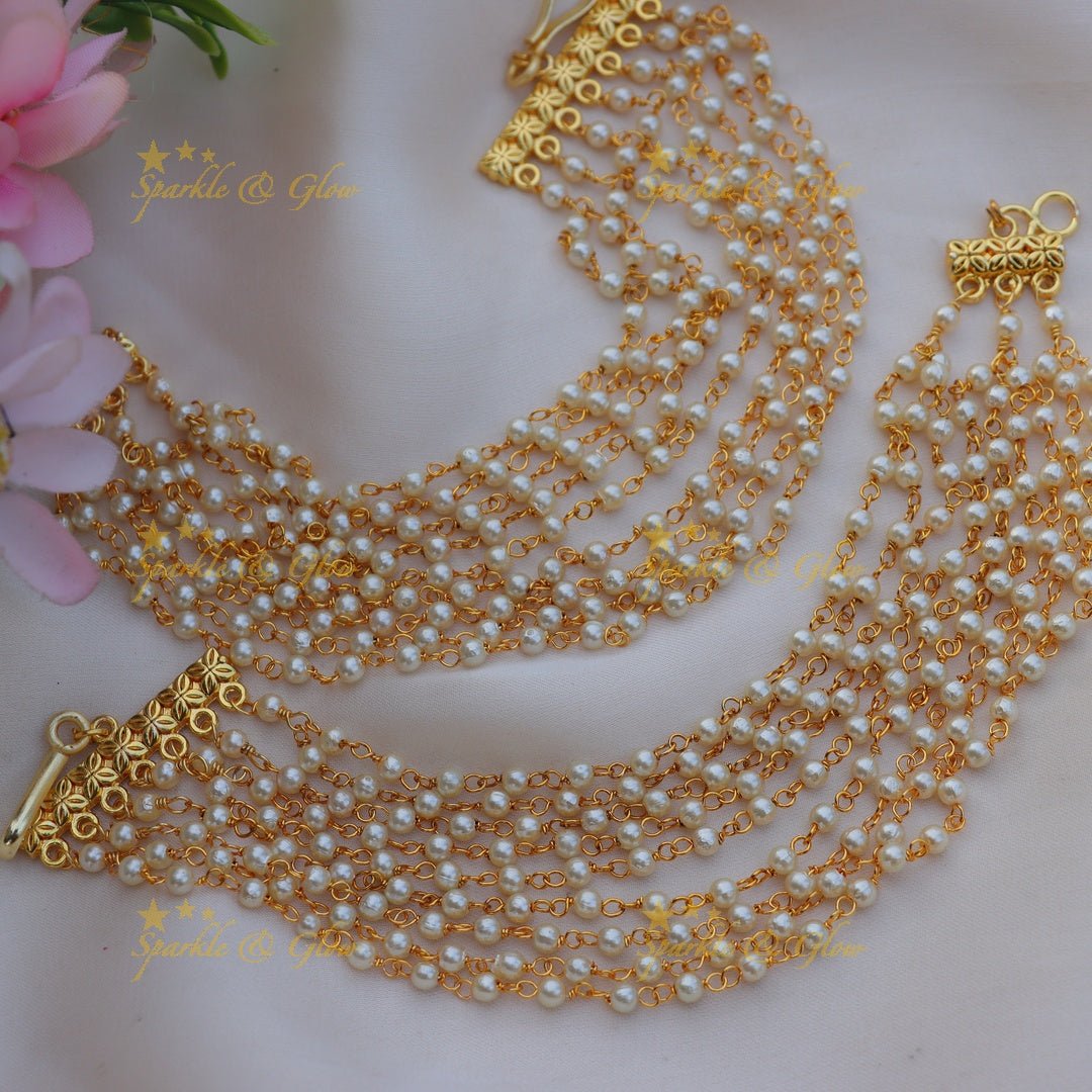 Elegant Seven layered Pearl Bridal earchain - Sparkle and Glow - 