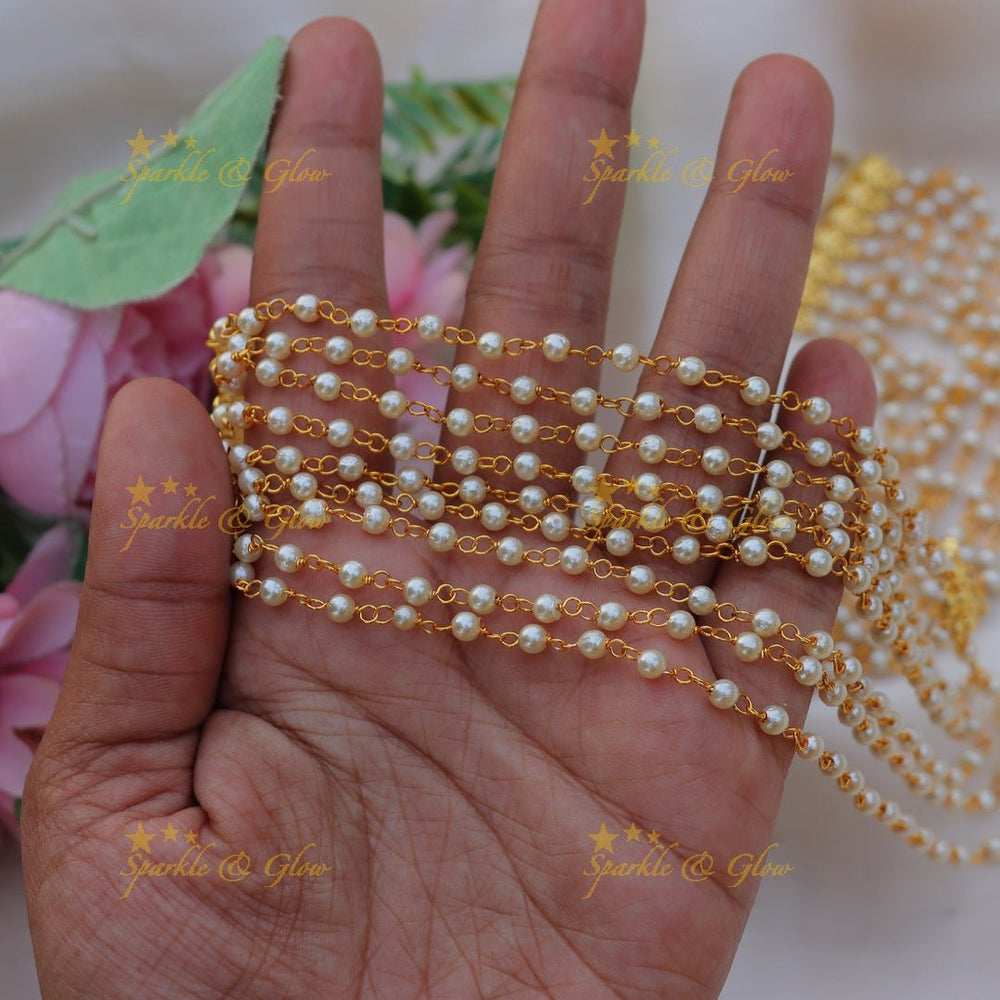 Elegant Seven layered Pearl Bridal earchain - Sparkle and Glow - 