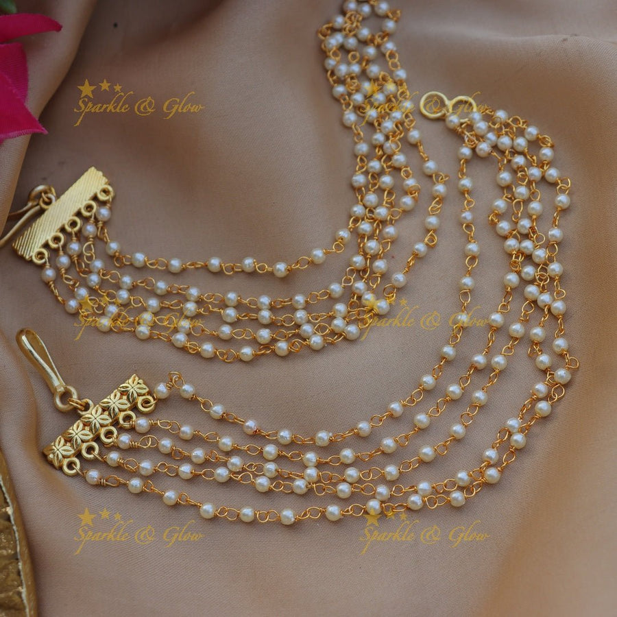 Elegant Five layered Pearl Bridal earchain - Sparkle and Glow - 