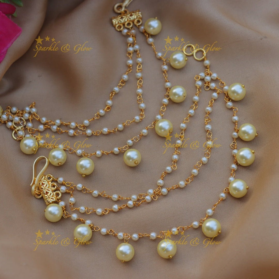 Gracious Three layered beaded pearl Earchain - Sparkle and Glow - 