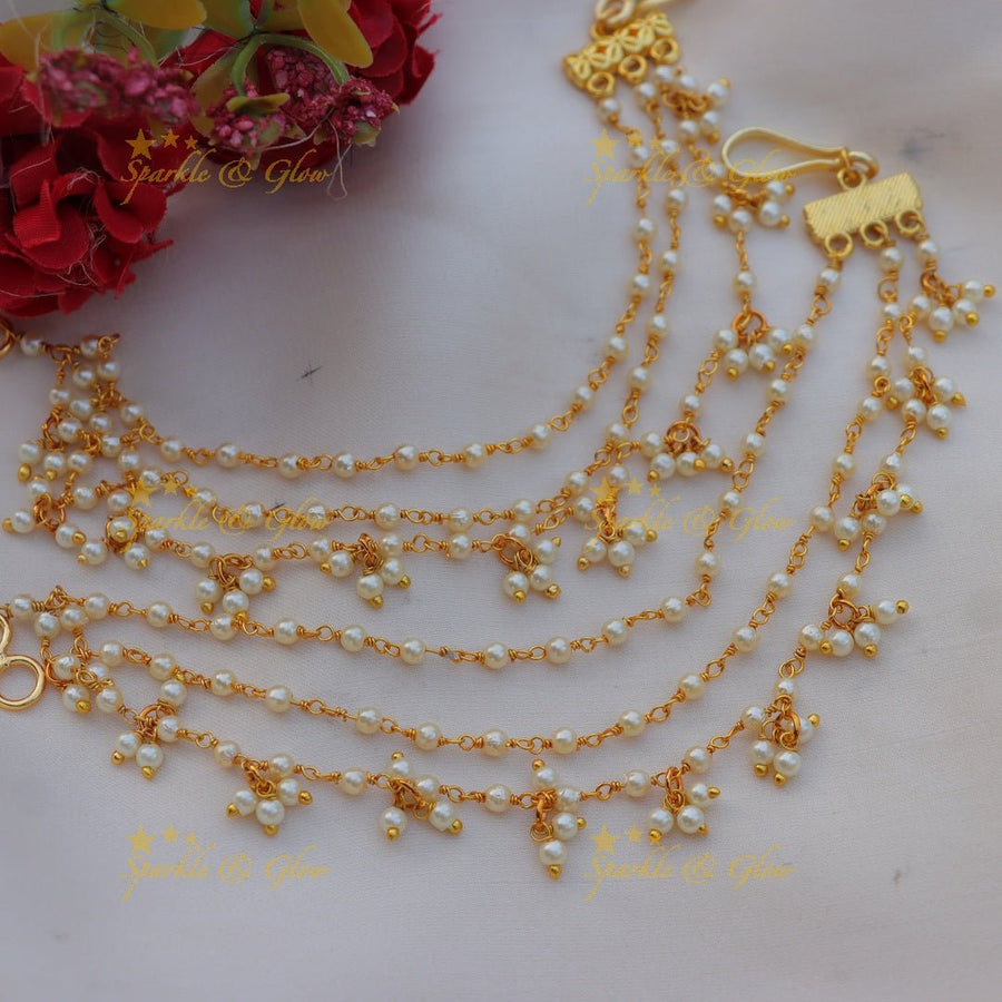 Beautiful Three layered pearl Earchain - Sparkle and Glow - 