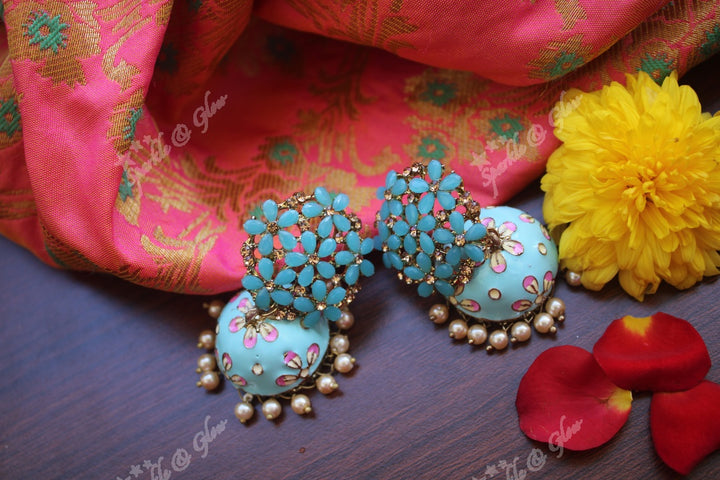 Meenakari stone floral  jhumukas