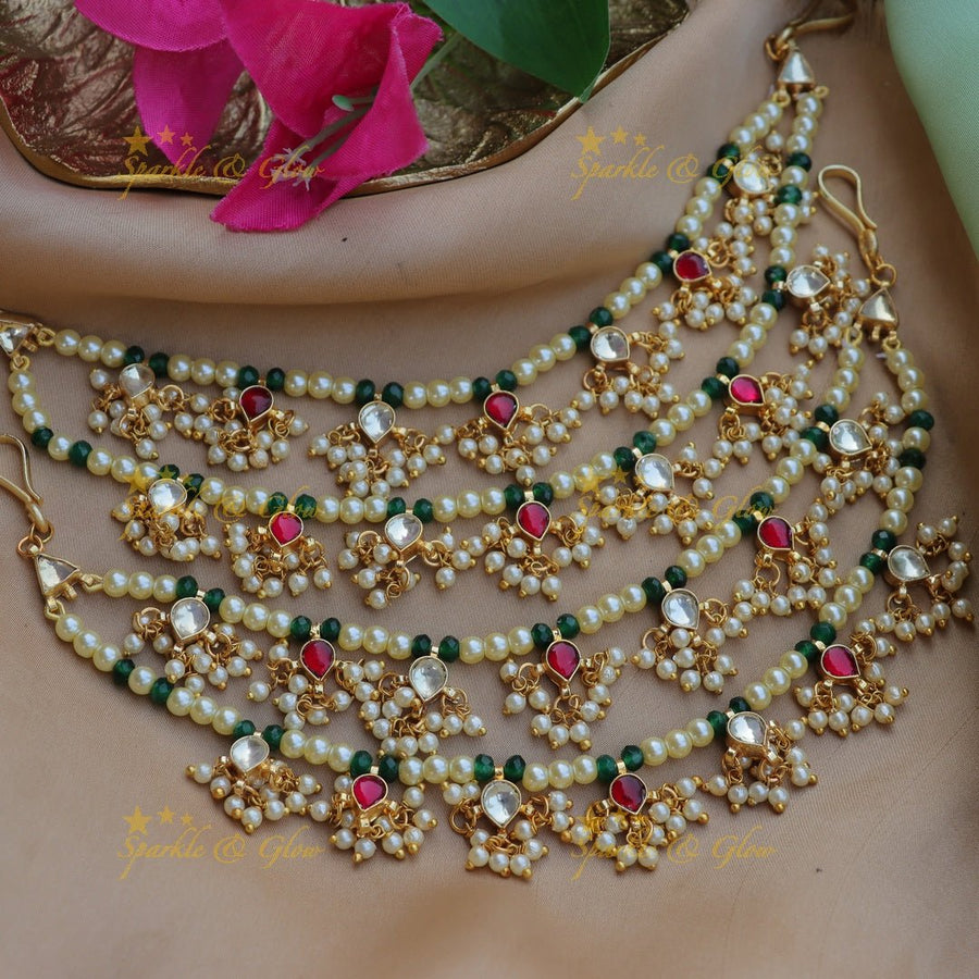 Real Jadau Kundan stone waterdrop Guttapusalu Earchain - Sparkle and Glow - 