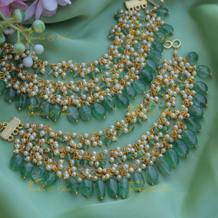 Stunning Three layered Pearl cluster Earchain with Pink beads - Sparkle and Glow - Pink - 