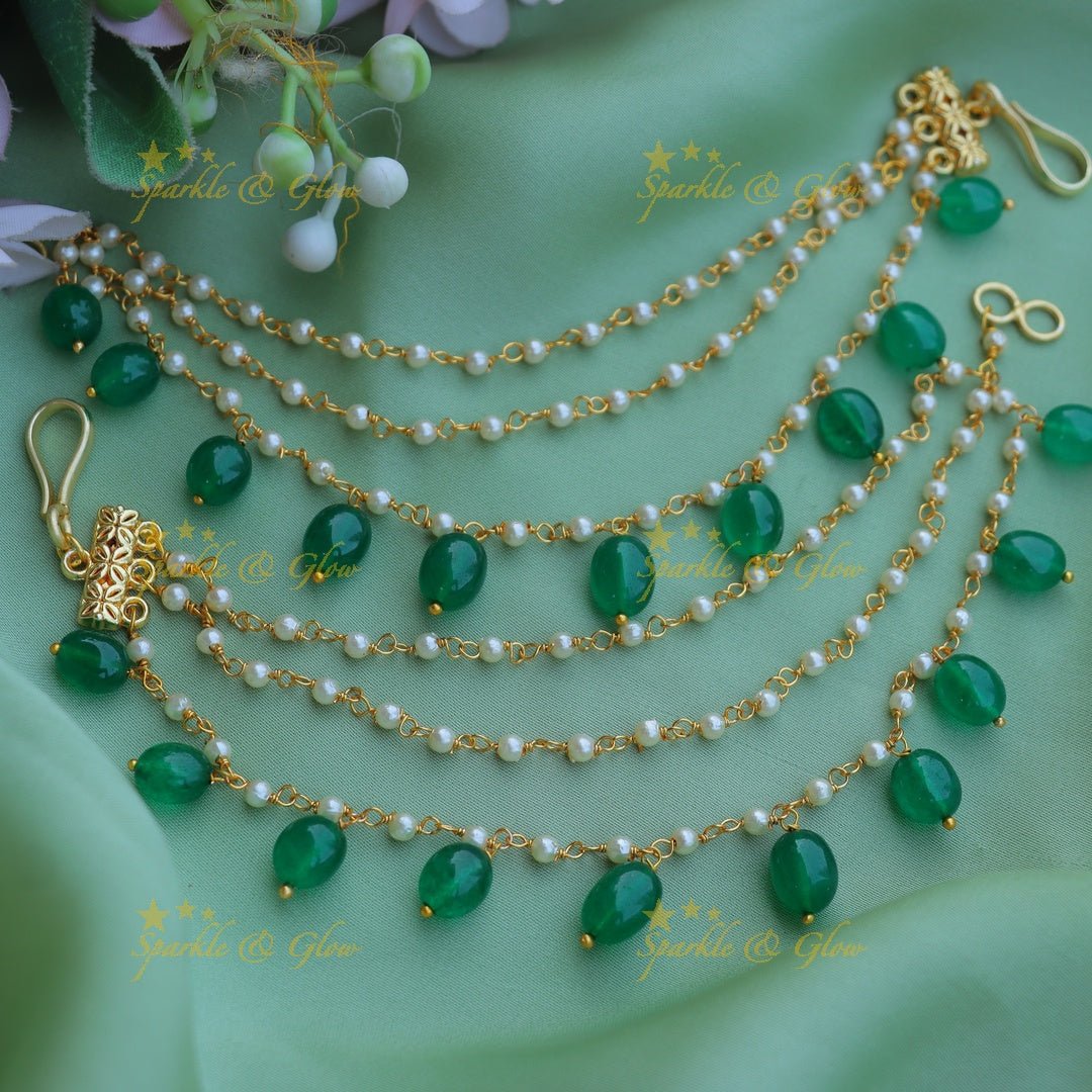 Beautiful Three layered Emerald Beaded Earchain - Sparkle and Glow - 