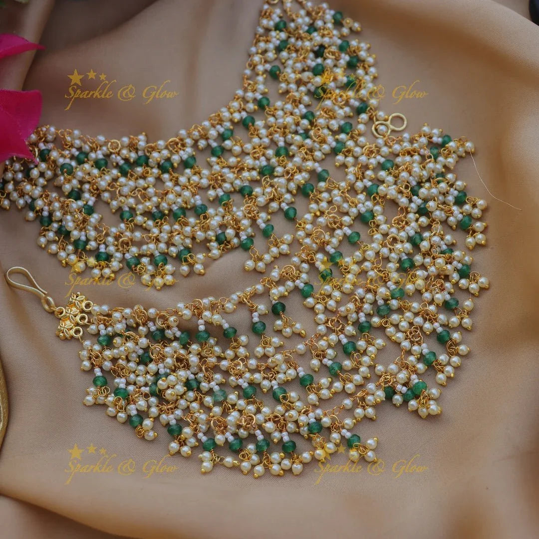 Stunning Three layered Pearl earchain with Red beads and pearls-Red - Sparkle and Glow