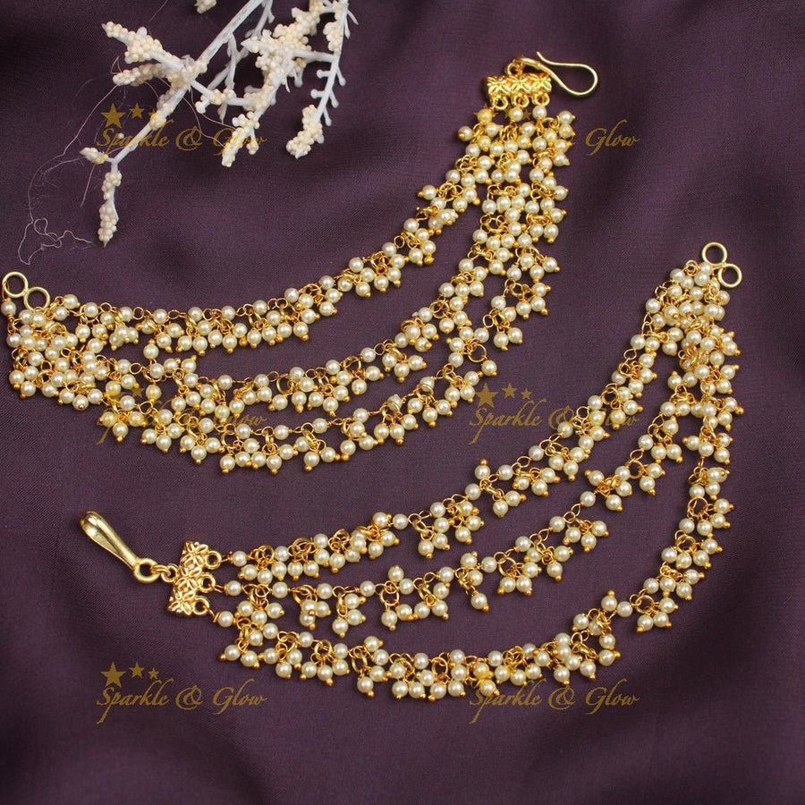 Statement three layered Pearl Earchain - Sparkle and Glow - 