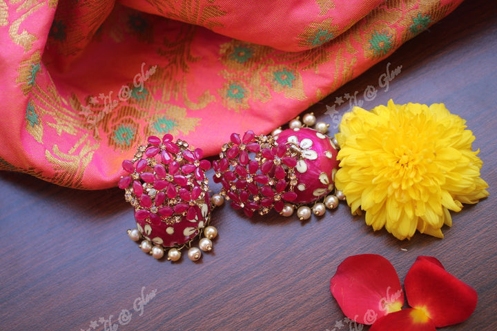 Meenakari stone floral  jhumukas