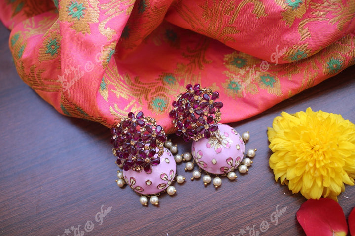Meenakari stone floral  jhumukas