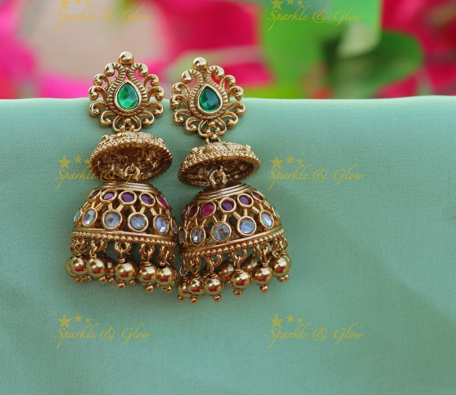 Stunning Flower design Kemp jhumuka - Sparkle and Glow - 
