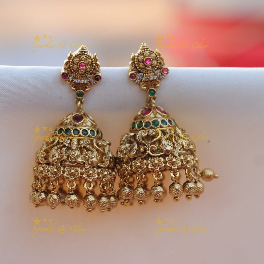 Stunning Idol Lakshmi Flower design Jhumuka - Sparkle and Glow - 
