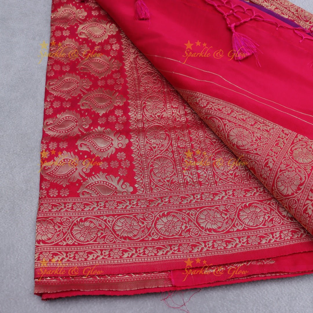 Royal Purple Banarasi Silk Saree with Intricate Red Zari Border - Sparkle and Glow - Purple with Red - 
