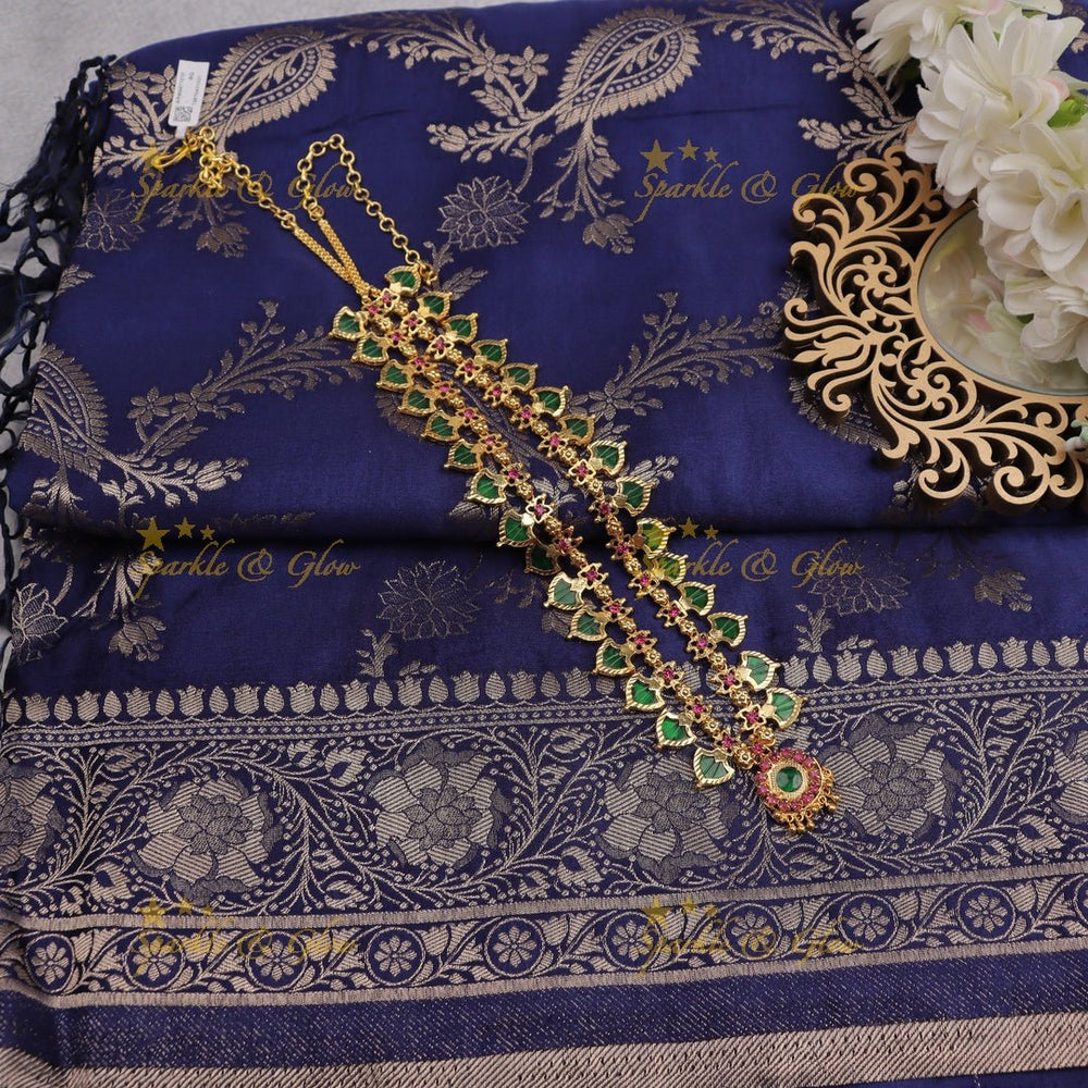 Midnight Blue Banarasi Silk Saree with Silver Zari Floral Weave - Sparkle and Glow - 