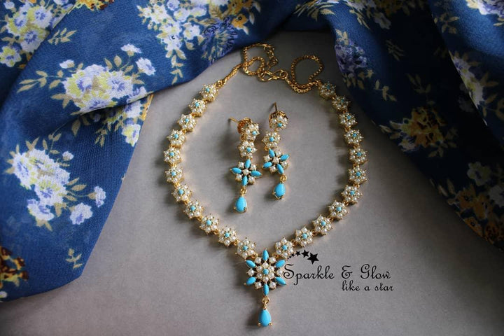 Navarathana stone flower AD necklace - Sparkle and Glow