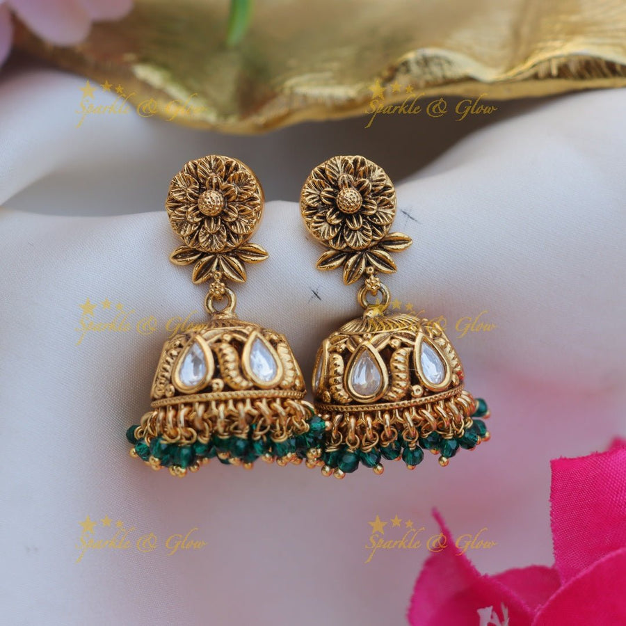 Pretty flower and leaf design jhumukas - Sparkle and Glow - 