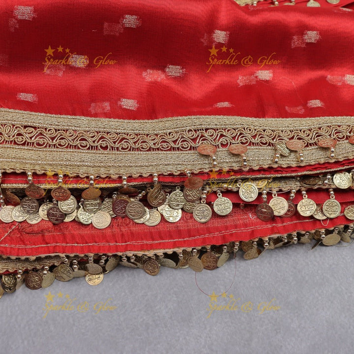 Festive Red Banarasi Silk Saree with Gold Sequin Border & Coin Detailing - Sparkle and Glow - 