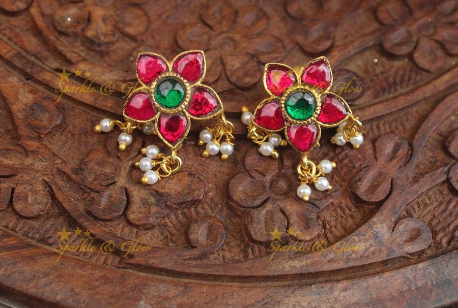 Elegant Jadau Flower design Bugadi Earrings - Sparkle and Glow - 