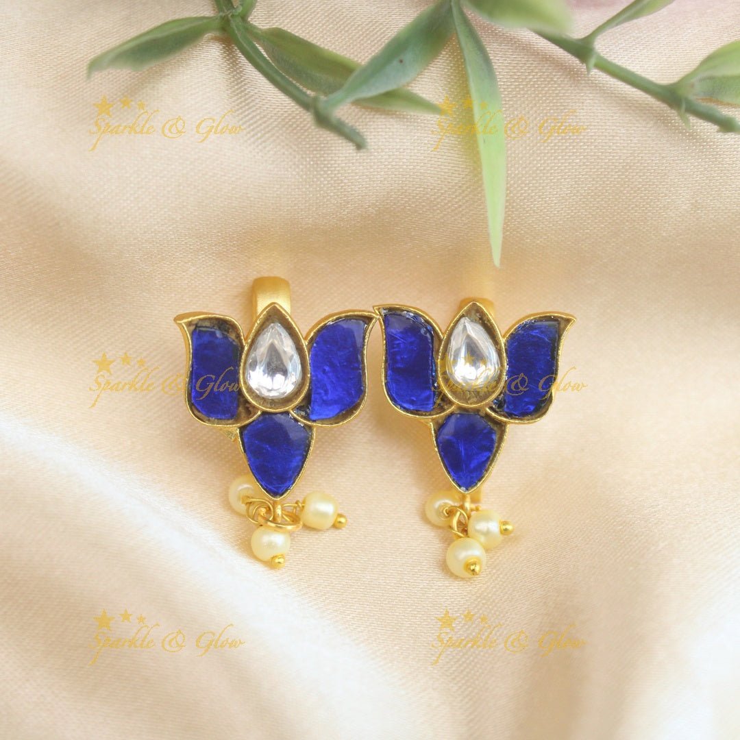 Sparkling Lotus Design Jadau press Bugadi earrings - Pink - Sparkle and Glow - Pink - 