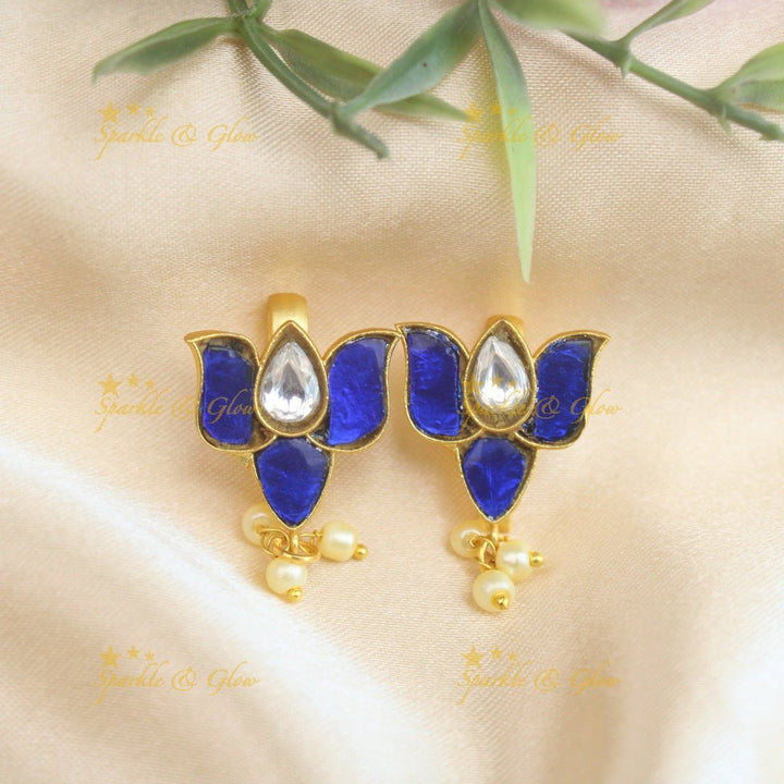 Sparkling Lotus Design Jadau press Bugadi earrings - Pink - Sparkle and Glow - Pink - 