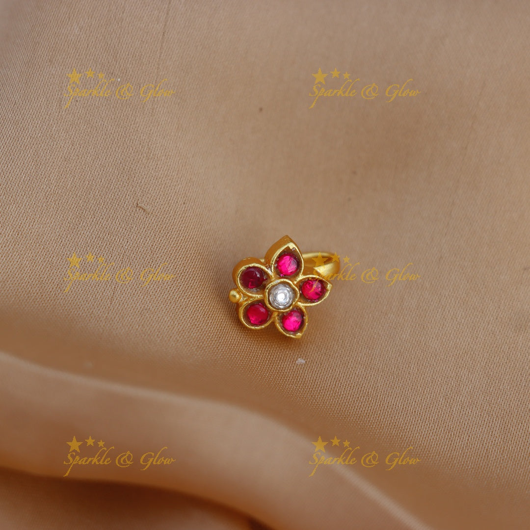 Stunning Jadau Kundan Floral Press Type Nose Pin