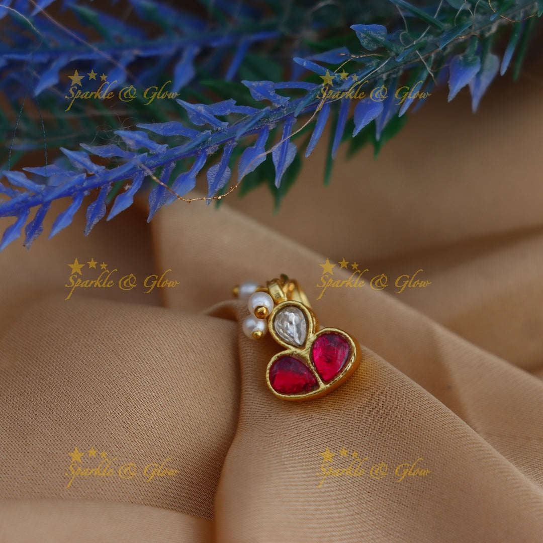 Elegant Jadau Kundan Leaf Press Type Gold Nose Pin