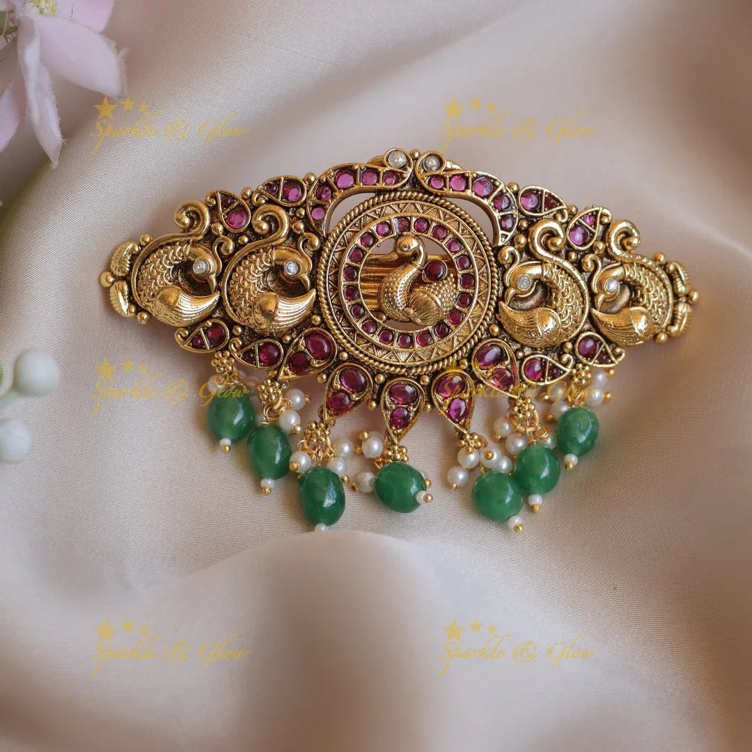 Stunning Nagas Leaf design Kemp Hair clip with green beads-Green - Sparkle and Glow