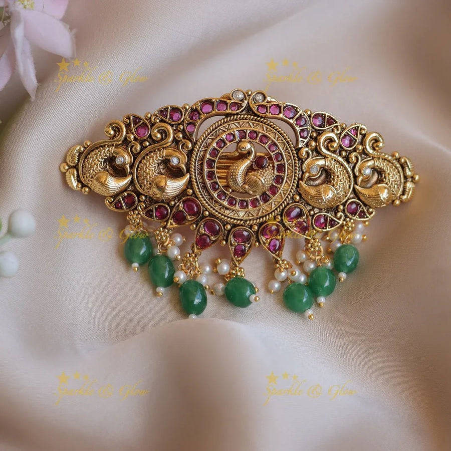 Stunning Nagas Leaf design Kemp Hair clip with green beads-Green - Sparkle and Glow