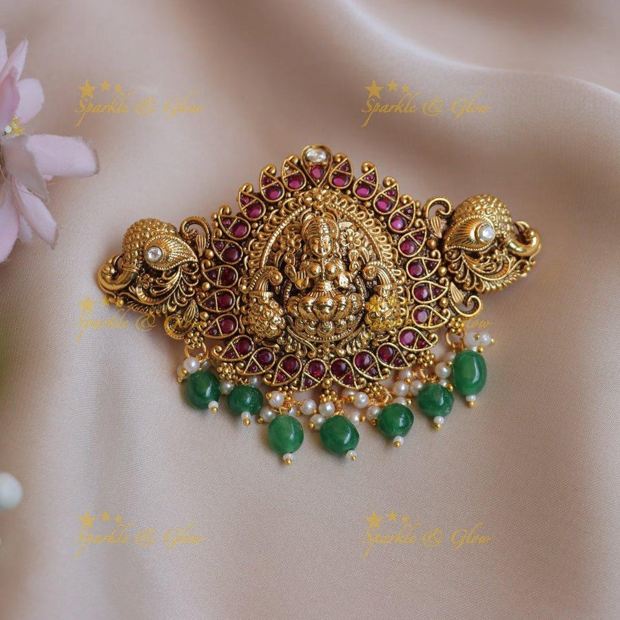 Elegant Dual tone Elephant Lakshmi carved kemp Hair clip-Gold - Sparkle and Glow