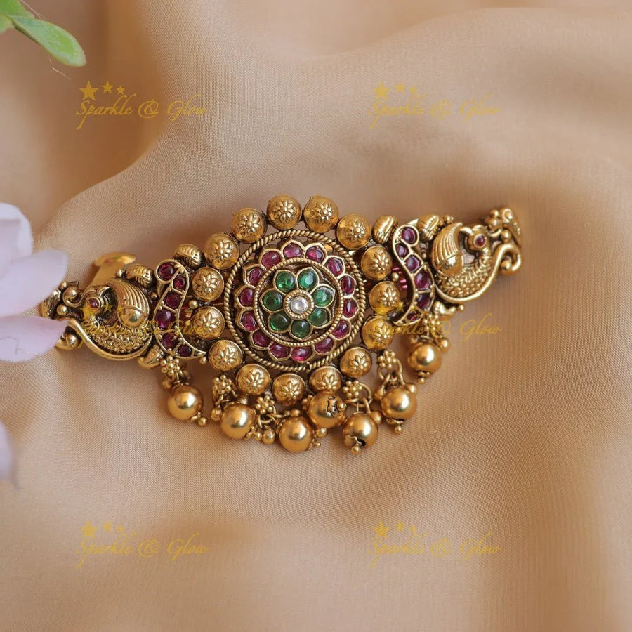 Gracious Dual tone Peacock floral carved kemp Hair clip - Sparkle and Glow