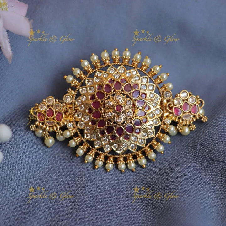 Grand Sunflower design Kemp Hair clip with pearls-Ruby - Sparkle and Glow