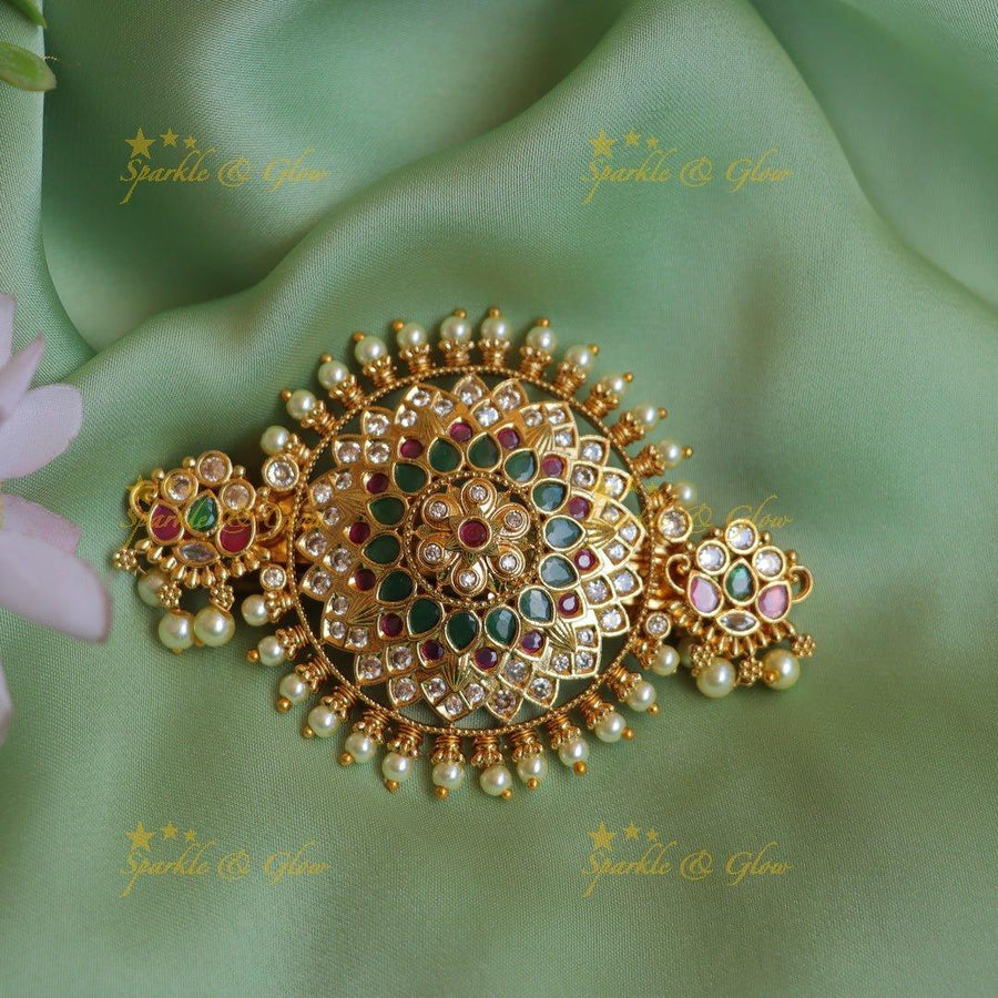Grand Sunflower design Kemp Hair clip with pearls-Ruby - Sparkle and Glow
