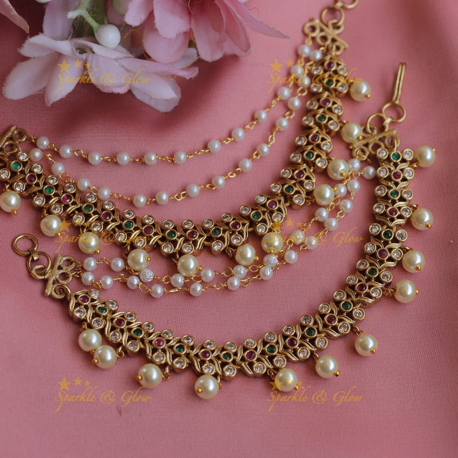 Stunning Kemp Dot design Earchain with pearls - Sparkle and Glow - 