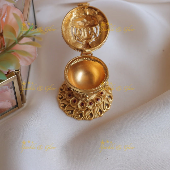 Beautiful Lakshmi on Lotus design Kumkum box - Sparkle and Glow - 
