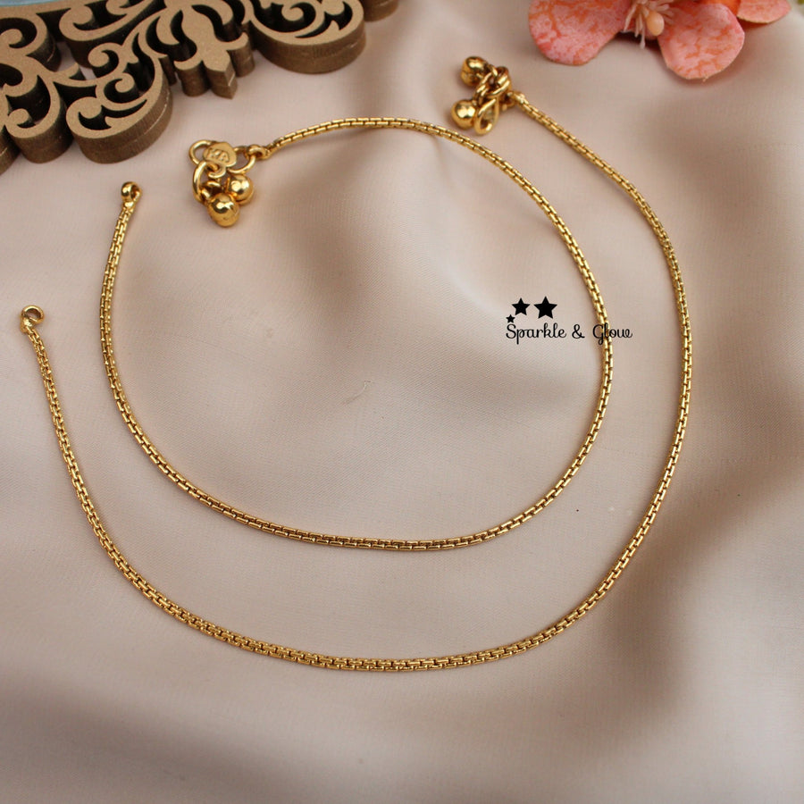 Elegant Gold Plated Box Chain Anklets – Sleek & Lightweight (Pair) - Sparkle and Glow - 