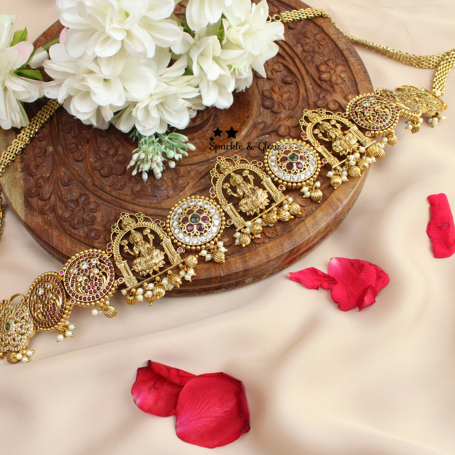 Lakshmi Motif with Kemp Stones Temple Design Hipchain - Sparkle and Glow
